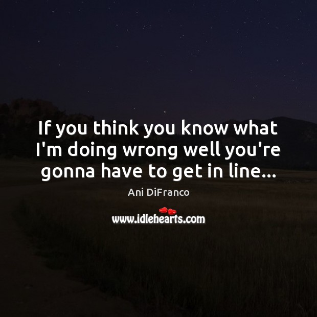 If you think you know what I’m doing wrong well you’re gonna have to get in line… Ani DiFranco Picture Quote