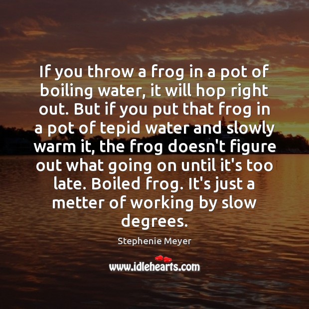 If you throw a frog in a pot of boiling water, it Stephenie Meyer Picture Quote