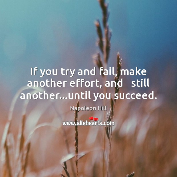 If you try and fail, make another effort, and   still another…until you succeed. Napoleon Hill Picture Quote