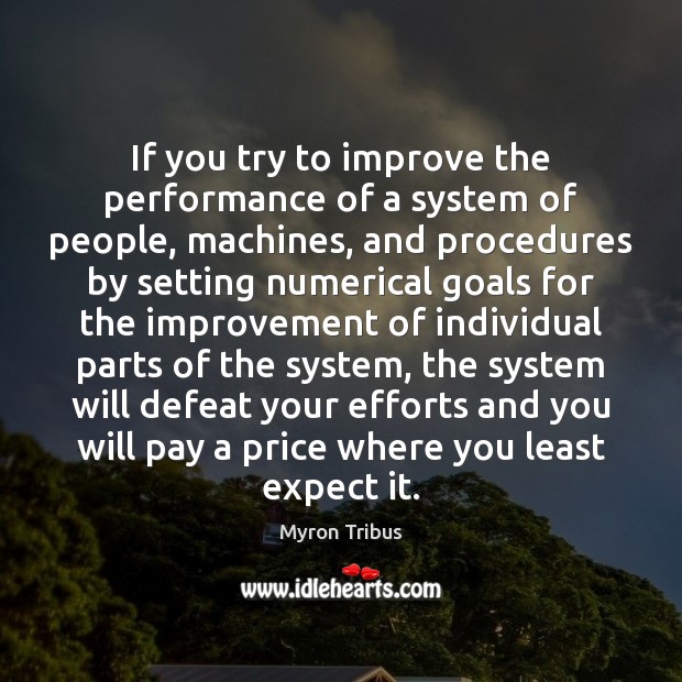 If you try to improve the performance of a system of people, Myron Tribus Picture Quote