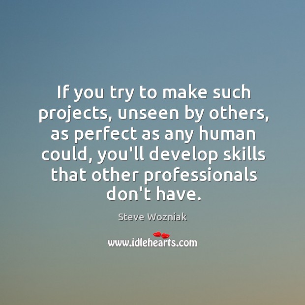 If you try to make such projects, unseen by others, as perfect Steve Wozniak Picture Quote