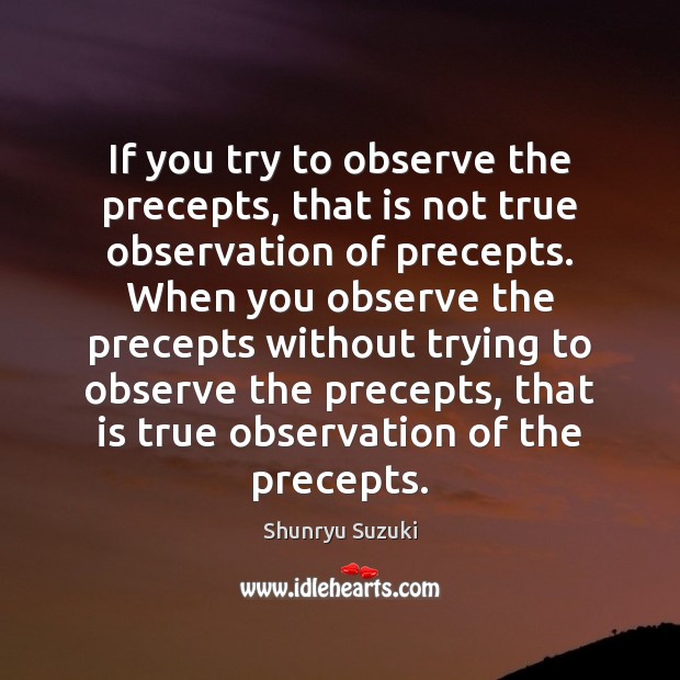 If you try to observe the precepts, that is not true observation Shunryu Suzuki Picture Quote