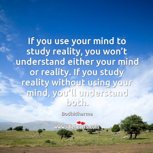If you use your mind to study reality, you won’t understand either your mind or reality. Bodhidharma Picture Quote