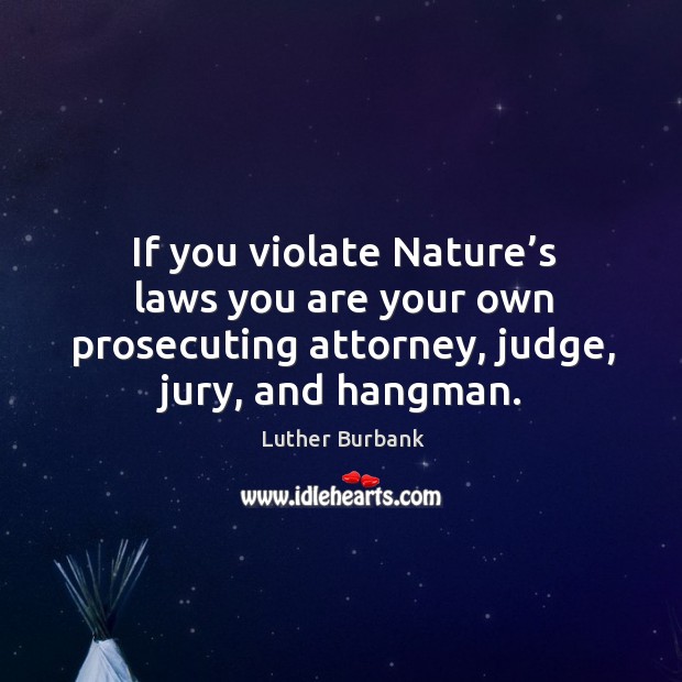 If you violate nature’s laws you are your own prosecuting attorney, judge, jury, and hangman. Image