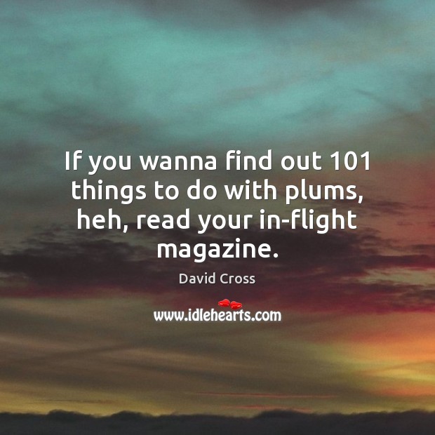 If you wanna find out 101 things to do with plums, heh, read your in-flight magazine. 