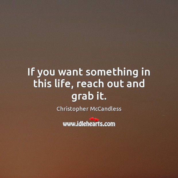 If you want something in this life, reach out and grab it. Christopher McCandless Picture Quote
