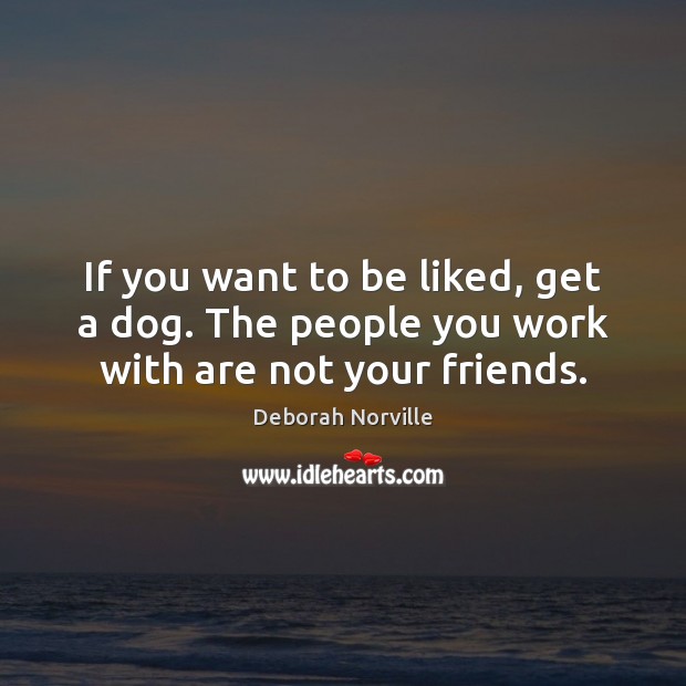 If you want to be liked, get a dog. The people you work with are not your friends. Deborah Norville Picture Quote