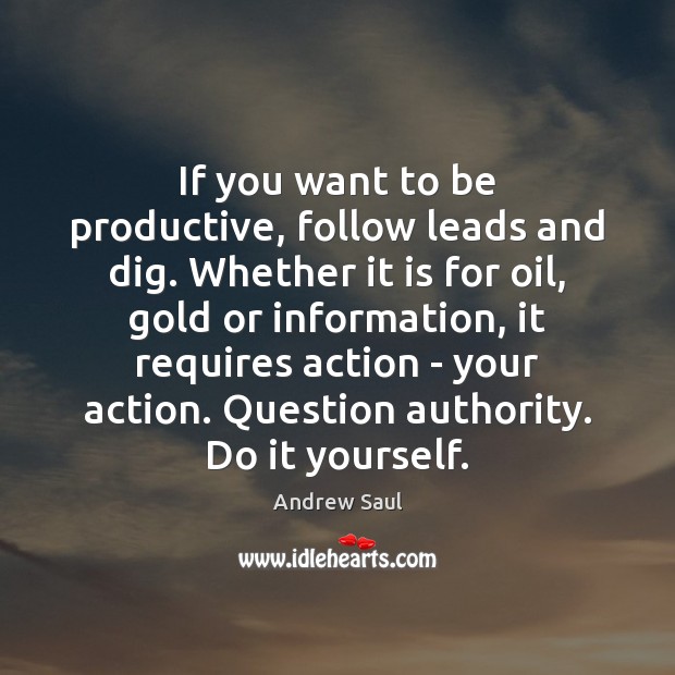 If you want to be productive, follow leads and dig. Whether it Andrew Saul Picture Quote