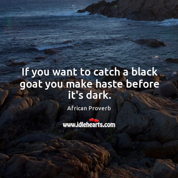 If you want to catch a black goat you make haste before it’s dark. Image