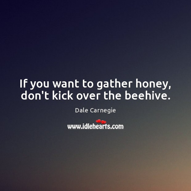 If you want to gather honey, don’t kick over the beehive. Dale Carnegie Picture Quote