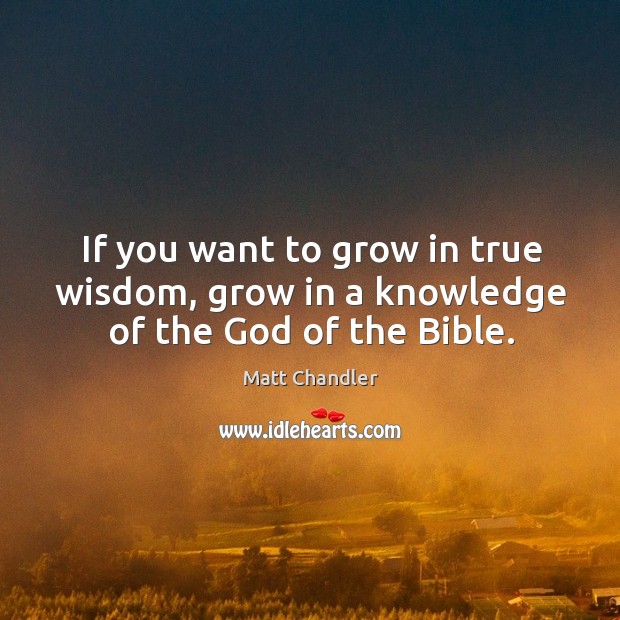 If you want to grow in true wisdom, grow in a knowledge of the God of the Bible. Matt Chandler Picture Quote