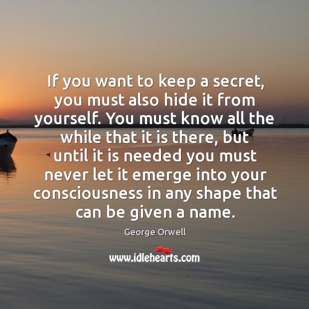 If you want to keep a secret, you must also hide it George Orwell Picture Quote