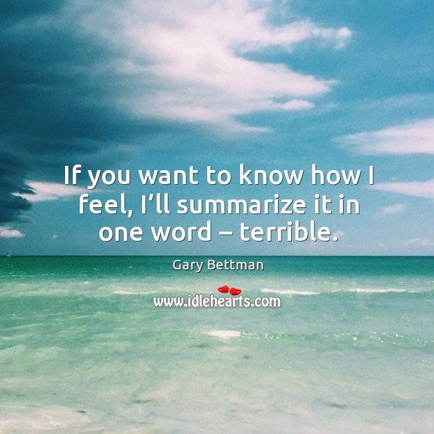 If you want to know how I feel, I’ll summarize it in one word – terrible. Gary Bettman Picture Quote