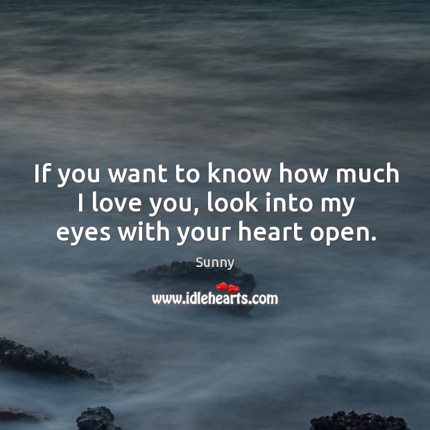 If you want to know how much I love you, look into my eyes with your heart open. Sunny Picture Quote