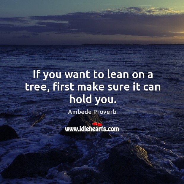 If you want to lean on a tree, first make sure it can hold you. Ambede Proverbs Image