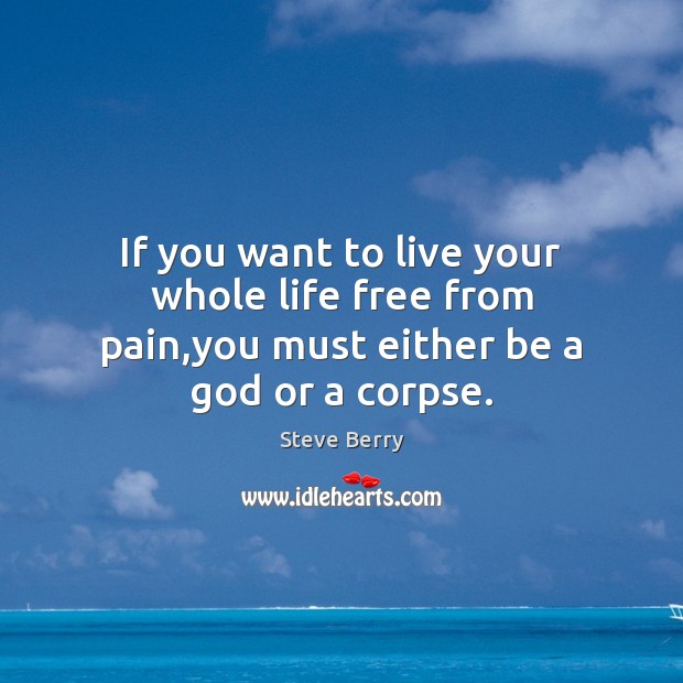 If you want to live your whole life free from pain,you must either be a God or a corpse. Steve Berry Picture Quote