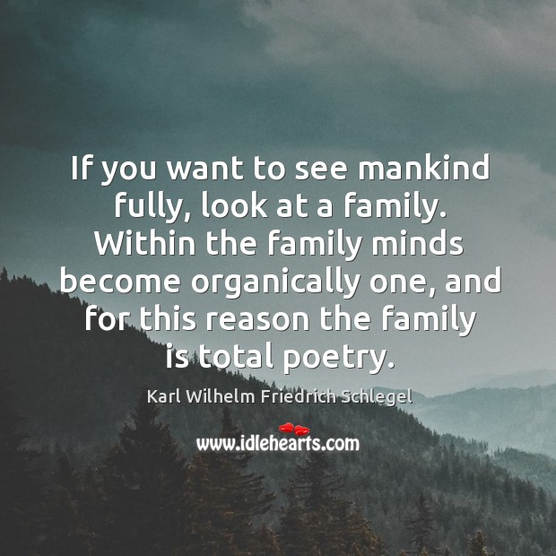 If you want to see mankind fully, look at a family. Karl Wilhelm Friedrich Schlegel Picture Quote