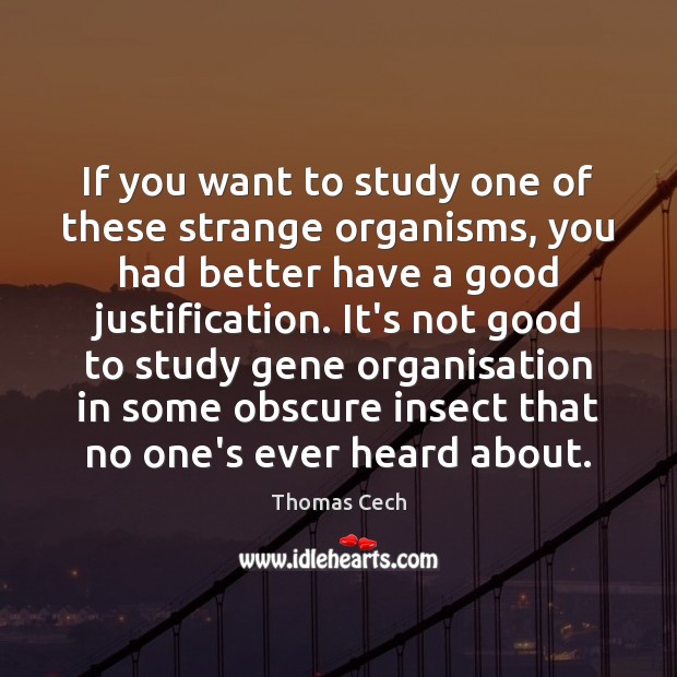 If you want to study one of these strange organisms, you had Thomas Cech Picture Quote