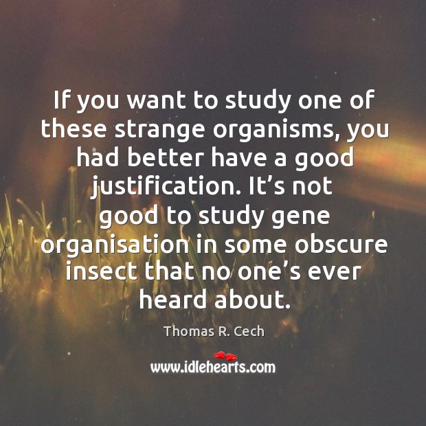 If you want to study one of these strange organisms, you had better have a good justification. Thomas R. Cech Picture Quote