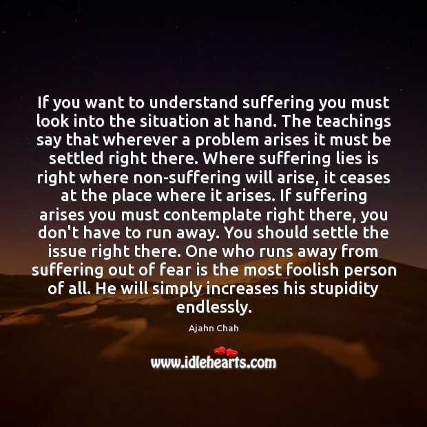 If you want to understand suffering you must look into the situation Ajahn Chah Picture Quote