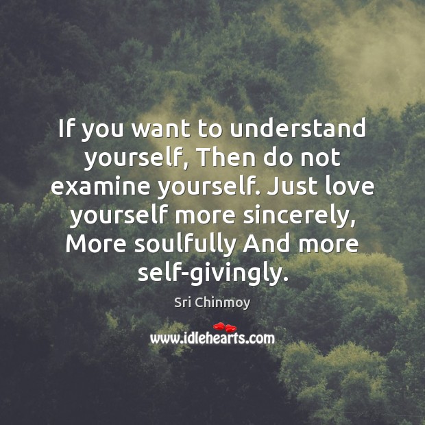 If you want to understand yourself, Then do not examine yourself. Just Love Yourself Quotes Image