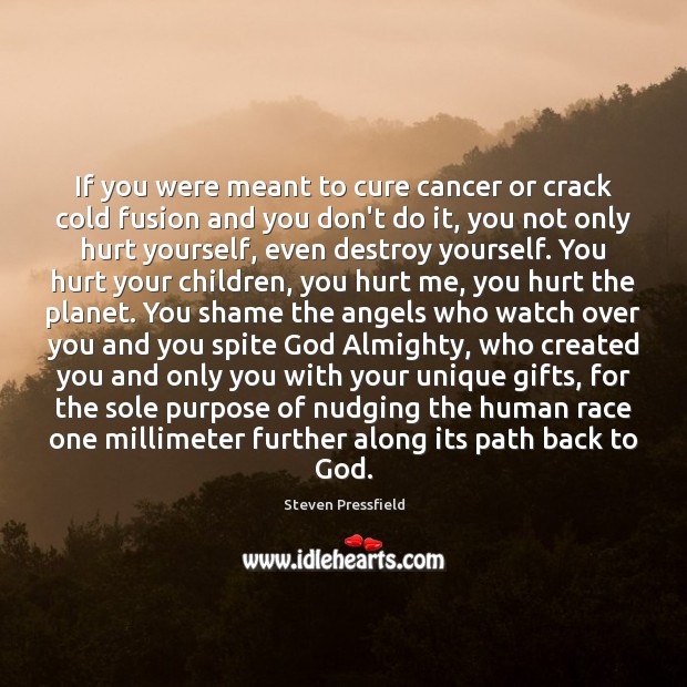 If you were meant to cure cancer or crack cold fusion and Steven Pressfield Picture Quote