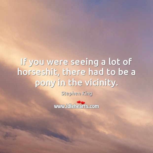 If you were seeing a lot of horseshit, there had to be a pony in the vicinity. Stephen King Picture Quote