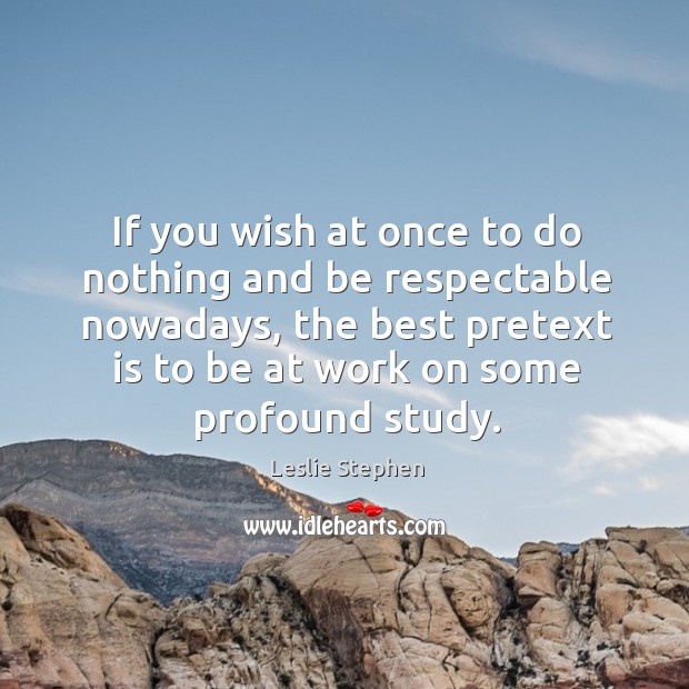 If you wish at once to do nothing and be respectable nowadays, the best pretext is to be at work on some profound study. Leslie Stephen Picture Quote