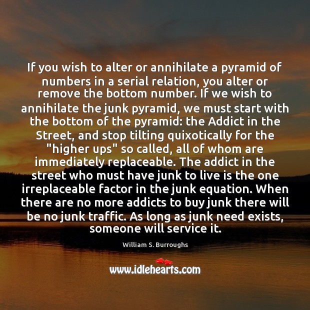 If you wish to alter or annihilate a pyramid of numbers in William S. Burroughs Picture Quote