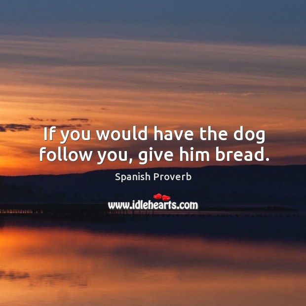 If you would have the dog follow you, give him bread. Spanish Proverbs Image