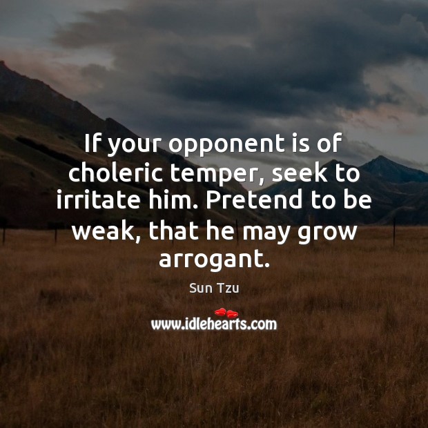 If your opponent is of choleric temper, seek to irritate him. Pretend Sun Tzu Picture Quote