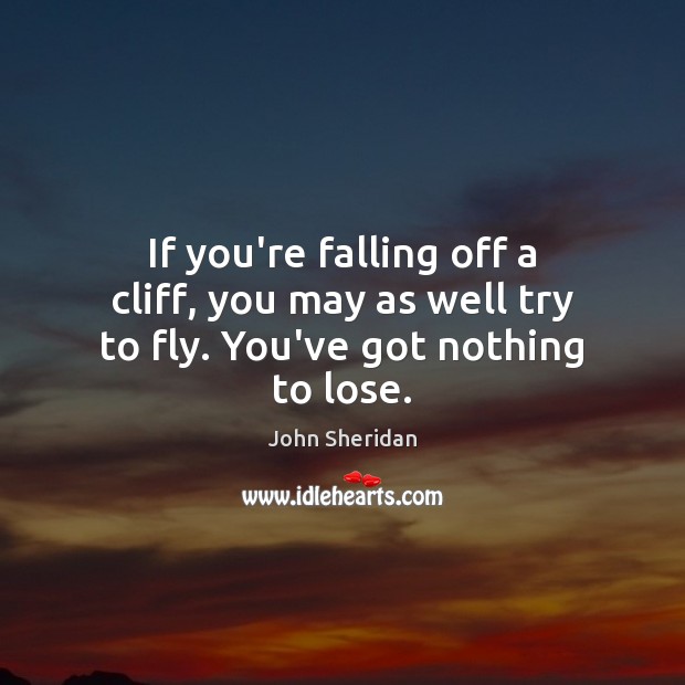 If you’re falling off a cliff, you may as well try to fly. You’ve got nothing to lose. John Sheridan Picture Quote