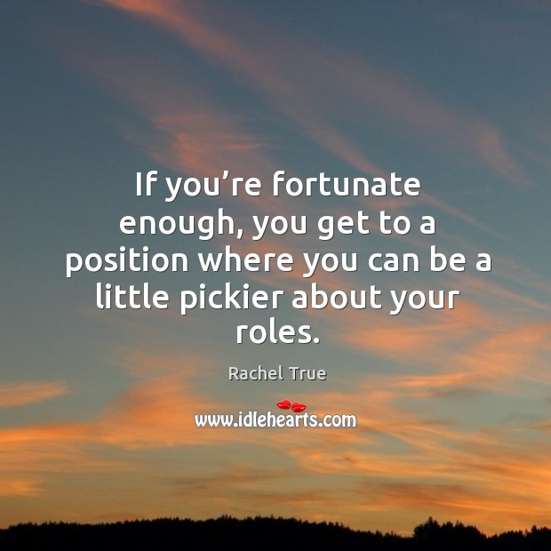 If you’re fortunate enough, you get to a position where you can be a little pickier about your roles. Rachel True Picture Quote