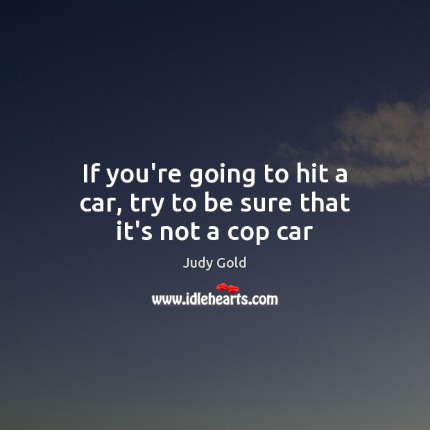 If you’re going to hit a car, try to be sure that it’s not a cop car Judy Gold Picture Quote