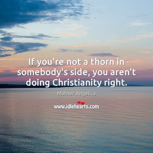 If you’re not a thorn in somebody’s side, you aren’t doing Christianity right. Mother Angelica Picture Quote