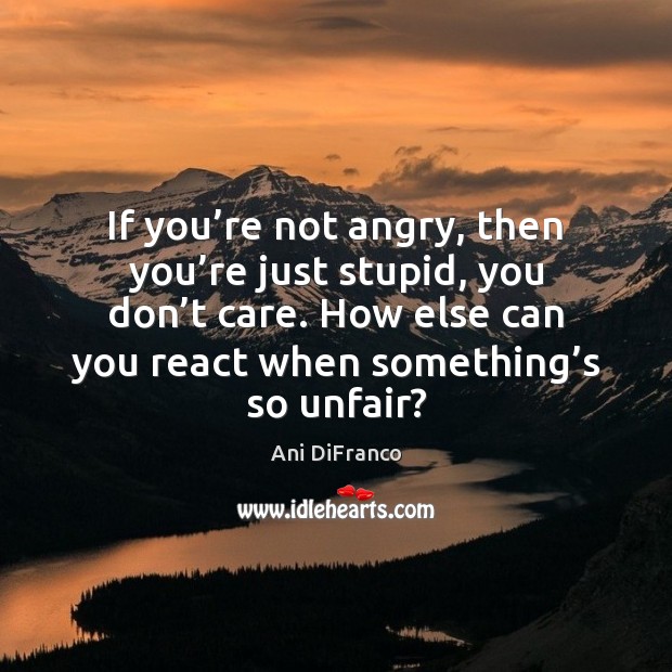 If you’re not angry, then you’re just stupid, you don’ Ani DiFranco Picture Quote