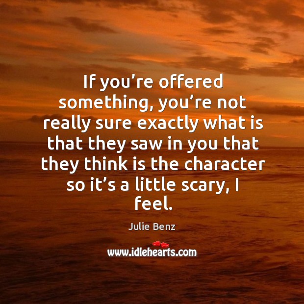 If you’re offered something, you’re not really sure exactly what is that they saw in Julie Benz Picture Quote