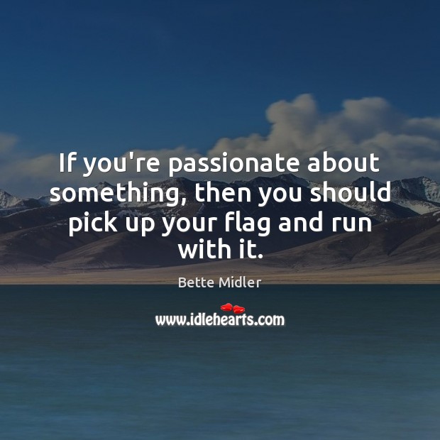 If you’re passionate about something, then you should pick up your flag and run with it. Bette Midler Picture Quote