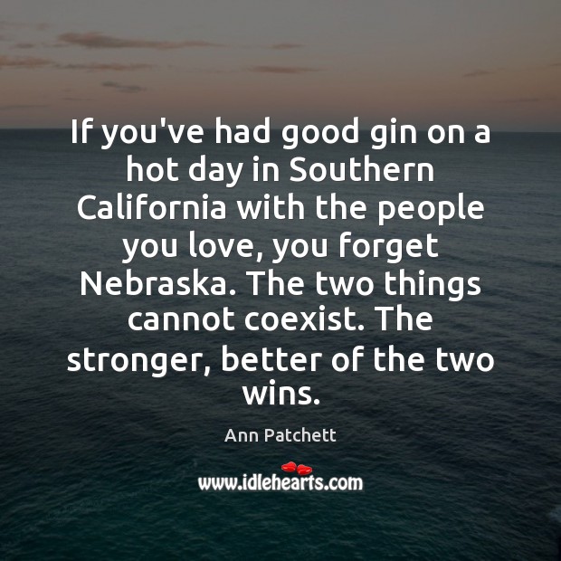 If you’ve had good gin on a hot day in Southern California Ann Patchett Picture Quote