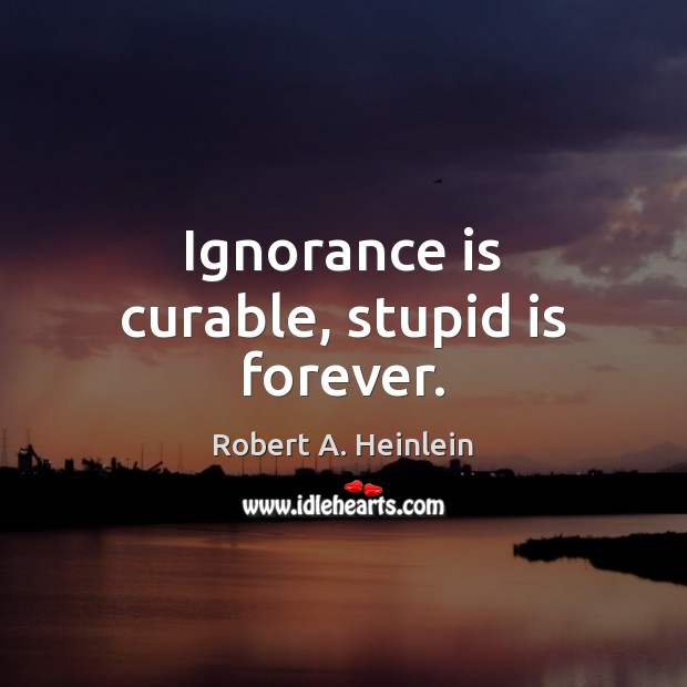 Ignorance is curable, stupid is forever. Ignorance Quotes Image