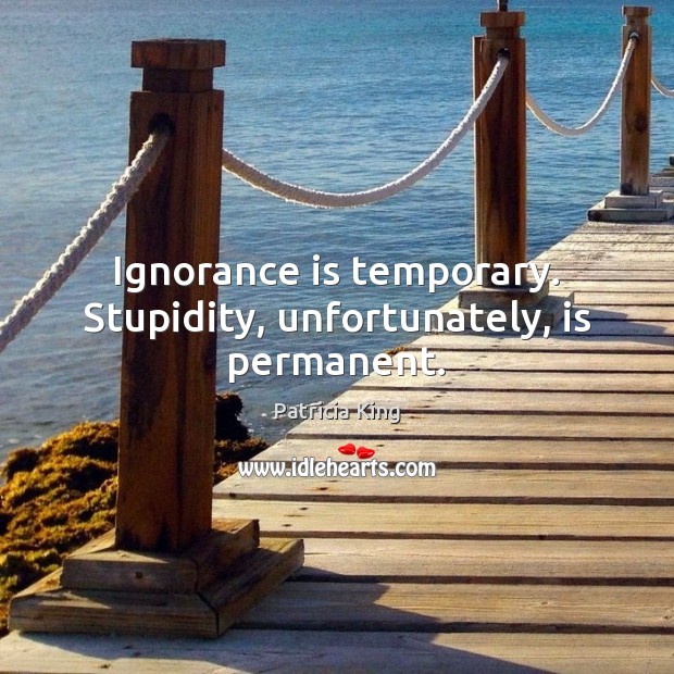 Ignorance is temporary. Stupidity, unfortunately, is permanent. Ignorance Quotes Image
