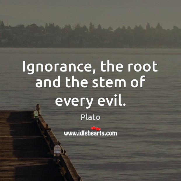 Ignorance, the root and the stem of every evil. Plato Picture Quote
