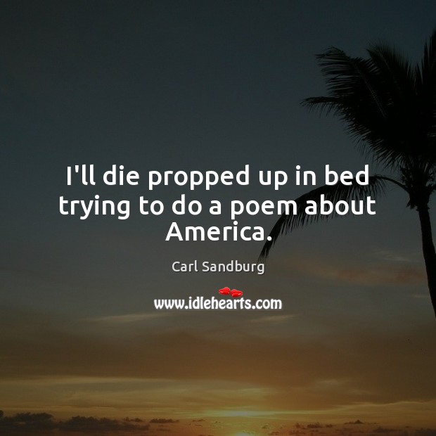 I’ll die propped up in bed trying to do a poem about America. Carl Sandburg Picture Quote