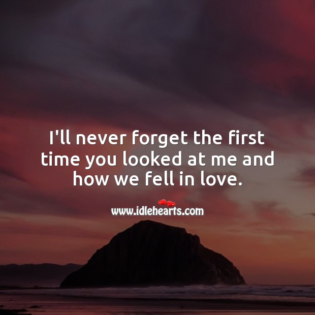 I’ll never forget the first time you looked at me and how we fell in love. Falling in Love Quotes Image