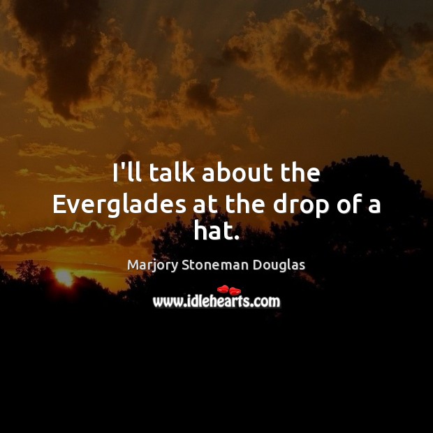 I’ll talk about the Everglades at the drop of a hat. Marjory Stoneman Douglas Picture Quote