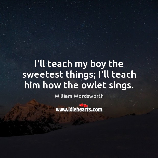 I’ll teach my boy the sweetest things; I’ll teach him how the owlet sings. William Wordsworth Picture Quote