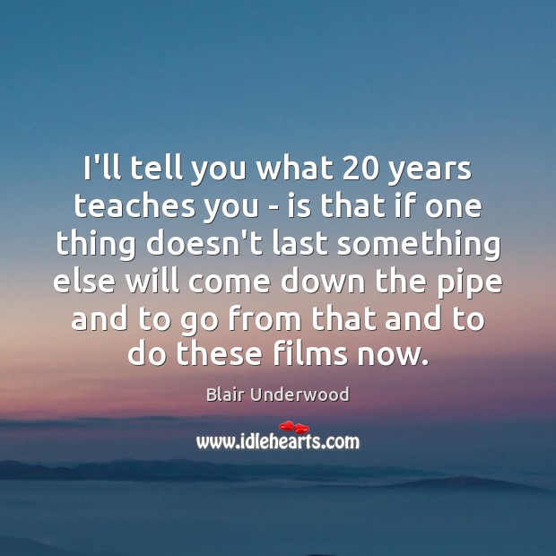 I’ll tell you what 20 years teaches you – is that if one Blair Underwood Picture Quote