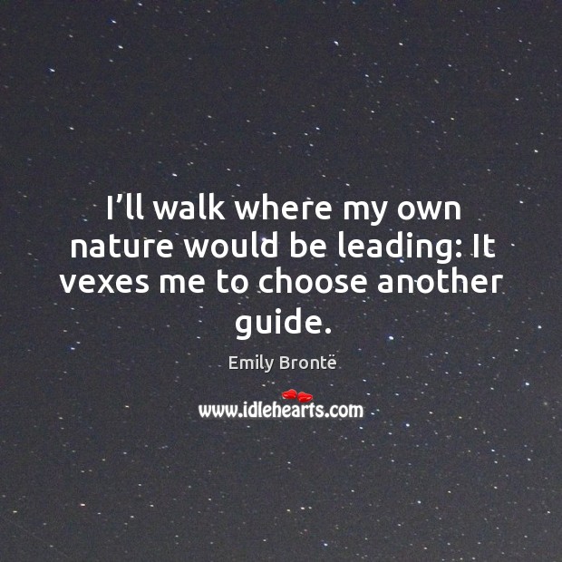 I’ll walk where my own nature would be leading: it vexes me to choose another guide. Image