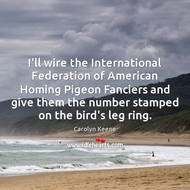 I’ll wire the International Federation of American Homing Pigeon Fanciers and give Image