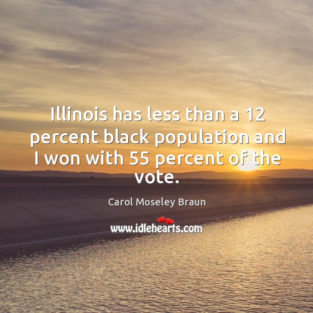 Illinois has less than a 12 percent black population and I won with 55 percent of the vote. Carol Moseley Braun Picture Quote